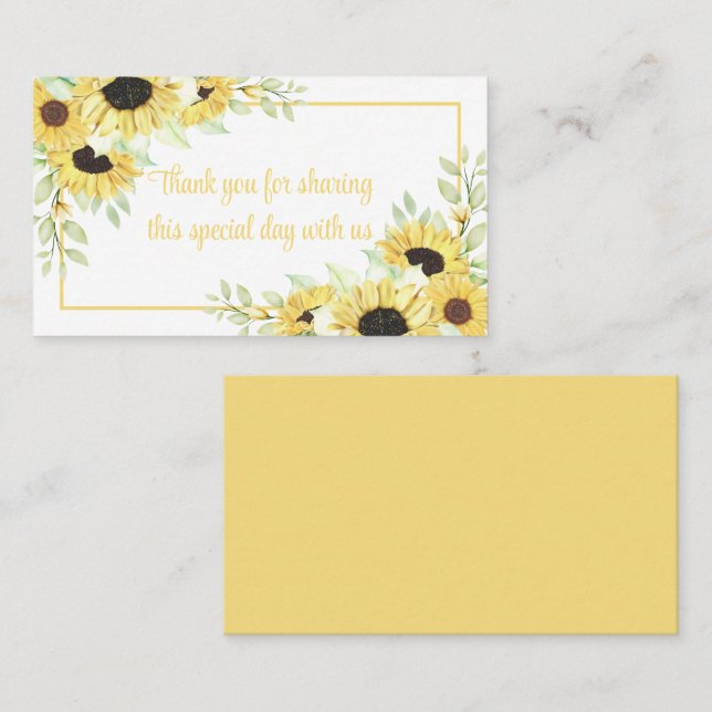 Carte De Placement Merci Floral Aquarelle tournesols Mariage (Devant / Derrière)