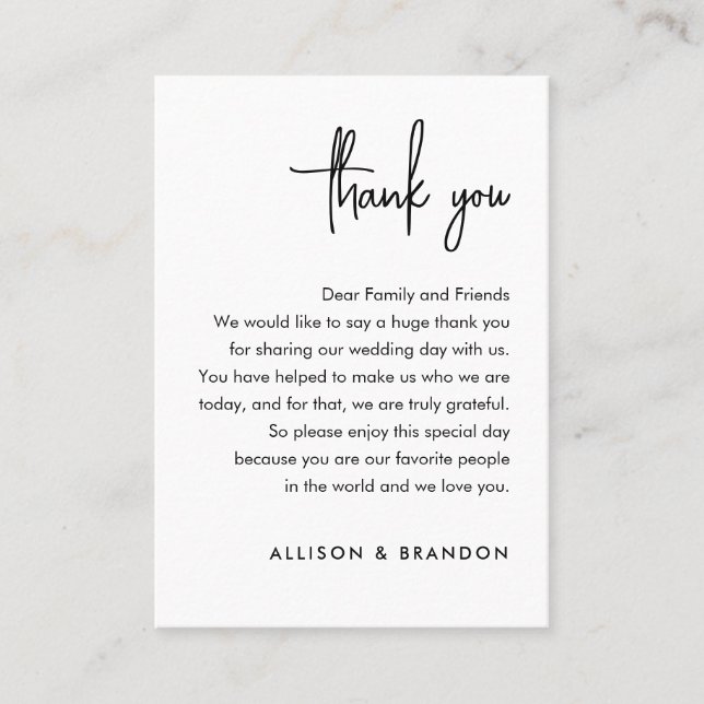 Carte De Placement Merci Mariage minimaliste (Devant)