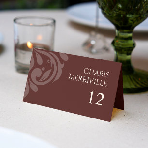 Carte De Placement Minimaliste Elegant Damask Photo Mariage en acajou
