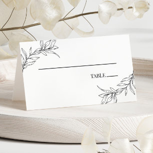 Carte De Placement Minimaliste minimaliste noir blanc Mariage feuille