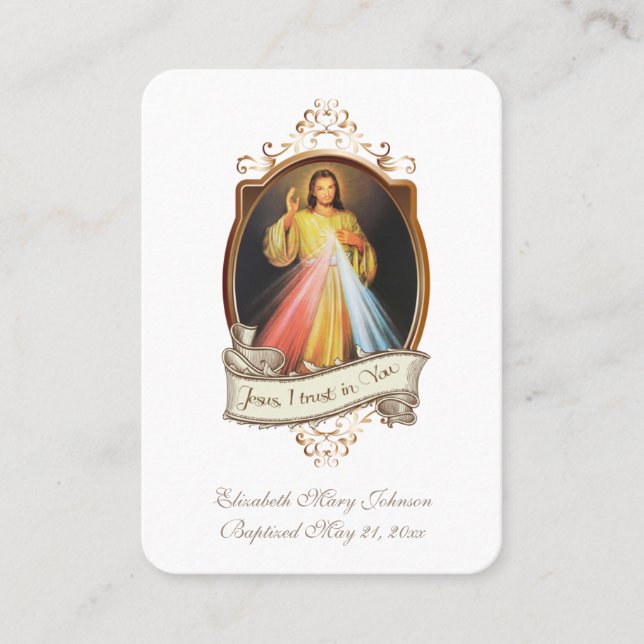Carte De Placement Miséricorde divine Baptême Prière du Souvenir (Devant)