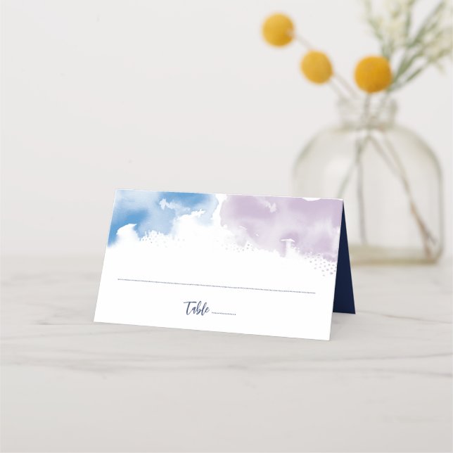 Carte De Placement MITZVAH moderne élégant aquarelle bleu violet (Devant)