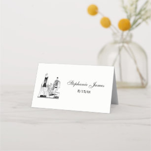 Carte De Placement Mode Art Déco Vintage Dames à la Plage