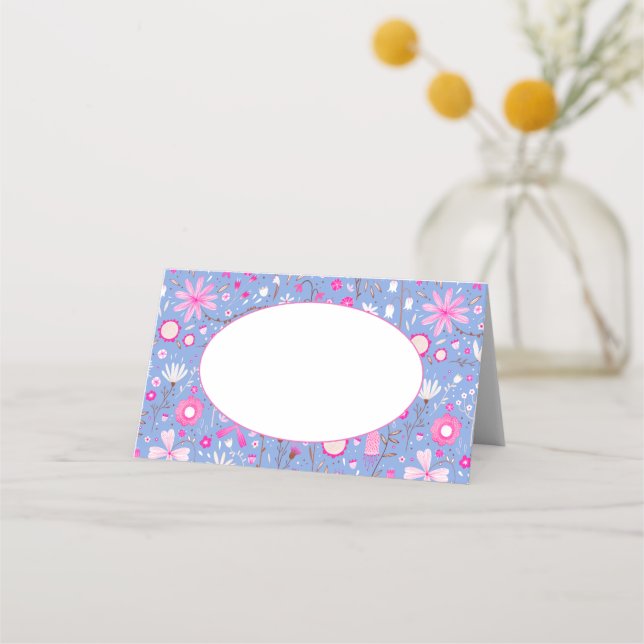 Carte De Placement Modèle floral Fleur sauvage bleu moderne (Devant)