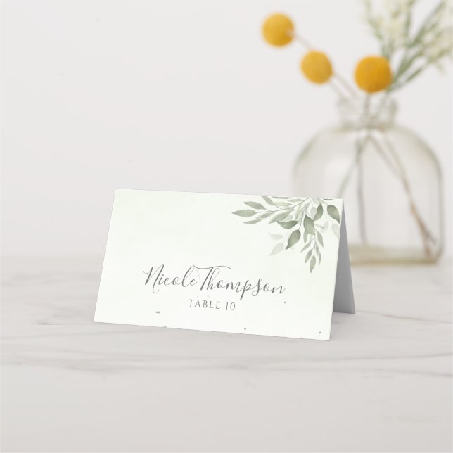 Carte De Placement Modern Sage Greenery Folded Wedding Place Card (Devant)