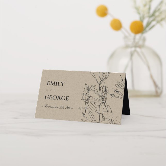 CARTE DE PLACEMENT MODERNE CHIC RUSTIQUE KRAFT BLACK LINE DRAWER FLOR (Dos)