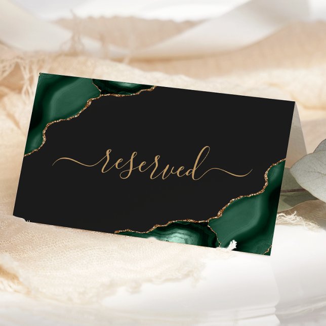 Carte De Placement Moderne Emerald Green Gold Agate Mariage réservé (Créateur téléchargé)