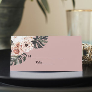 Carte De Placement Moderne Floral rose Tropical Feuilles & Orchidée