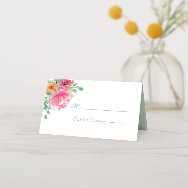 Carte De Placement Moderne Gras Floral Rose Orange Mariage (Devant)