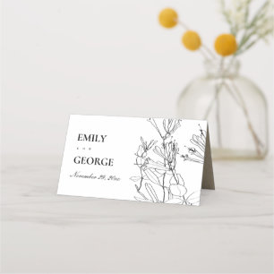 CARTE DE PLACEMENT MODERNE KRAFT BLACK ET LIGNE BLANCHE DESSIN FLORAL