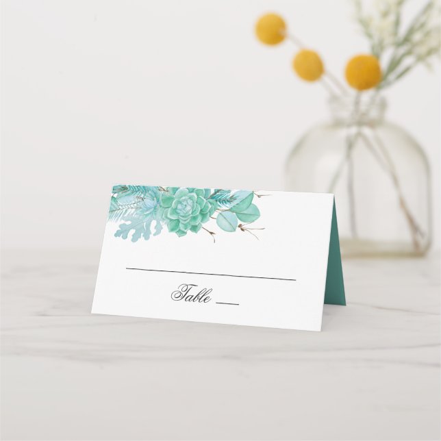 Carte De Placement Monnaie mariage à fleurs d'hiver. Aquarelle succul (Devant)