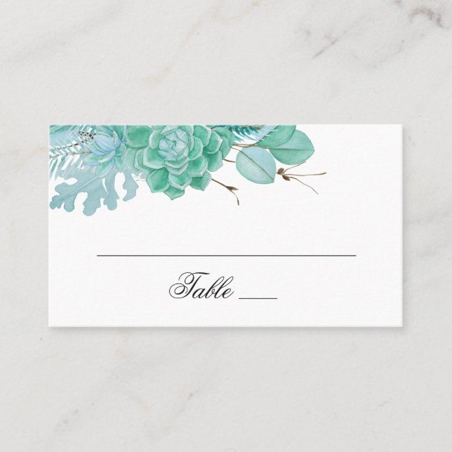 Carte De Placement Monnaie mariage à fleurs d'hiver. Aquarelle succul (Devant)