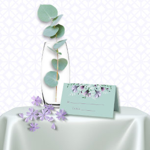 Carte De Placement Monnaie vert Dusty violet aquarelle florale Romant