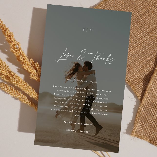 Carte De Placement Monogram Love & Thanks Mariage Photo Overlay (Créateur téléchargé)