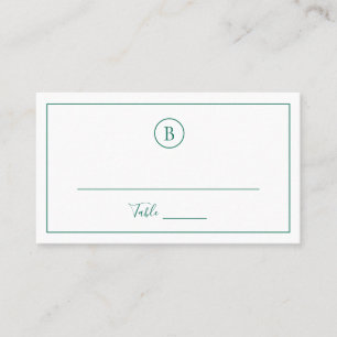 Carte De Placement Monogramme classique Élégant Mariage vert émeraude