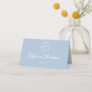Carte De Placement Monogramme Crest Dusty Bleu Plié Carte Place