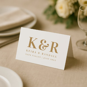 Carte De Placement Monogramme de mariage minimaliste simple or et bla