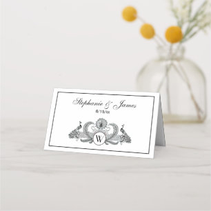 Carte De Placement Monogramme de paons vintage