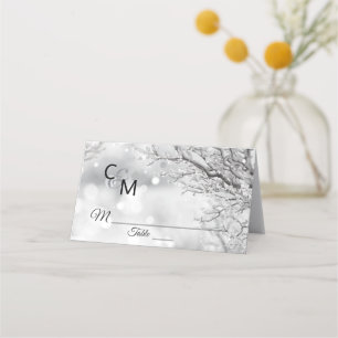 Carte De Placement Monogramme d'hiver Mariage de neige sur mesure