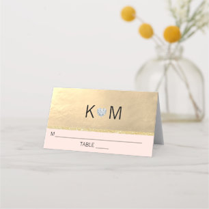 Carte De Placement Monogramme Gold Heart Diamond Blush Pink Mariage