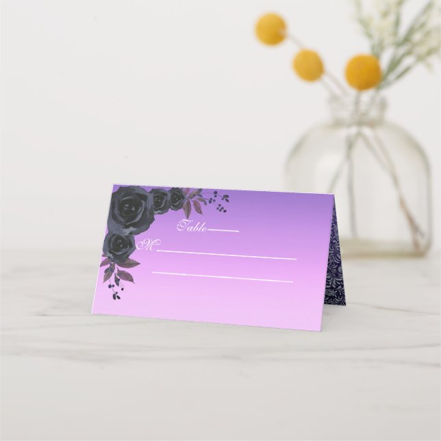 Carte De Placement Monogramme gothique floral foncé d'automne violet (Devant)