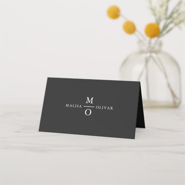 Carte De Placement Monogramme mariage Élégant Minimaliste Blanc Simpl (Devant)