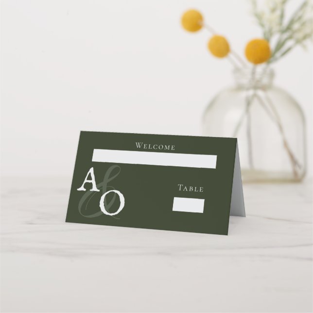 Carte De Placement Monogramme minimaliste Emerald Green (Devant)