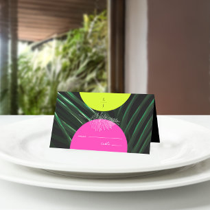 Carte De Placement Monogramme Neon Arches Palm Leaf Mariage Tropical