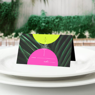 Carte De Placement Monogramme Neon Arches Palm Tree Mariage tropical