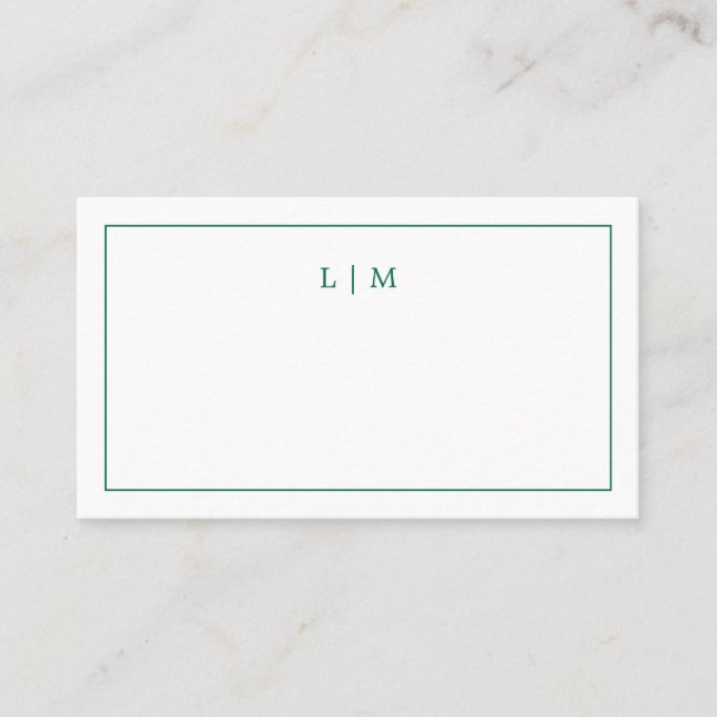 Carte De Placement Monogramme vert émeraude simple Mariage élégant (Devant)