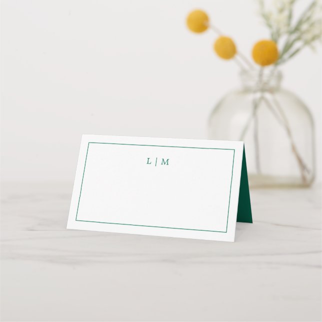 Carte De Placement Monogramme vert émeraude simple Mariage élégant (Devant)