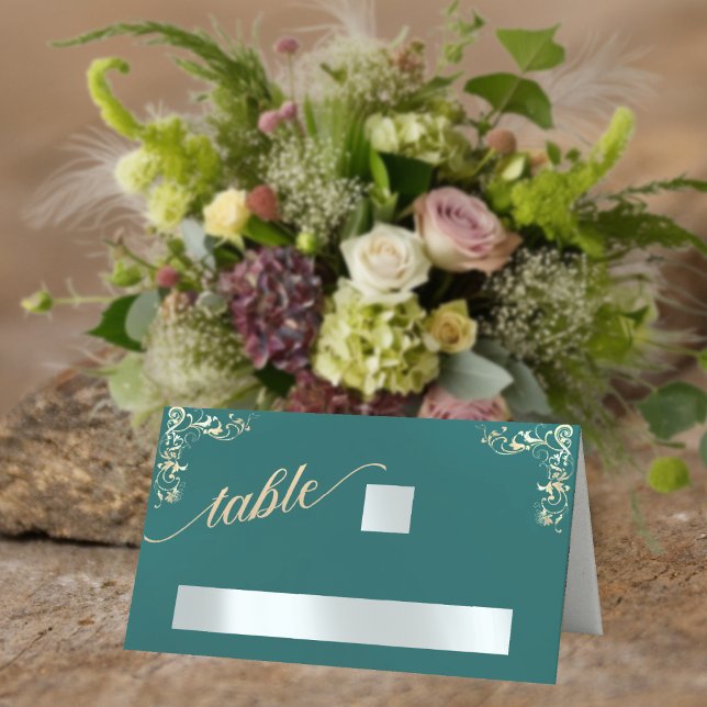 Carte De Placement Monogramme vintage bordure & cœur - sarcelle (Créateur téléchargé)