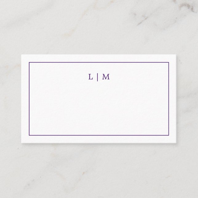 Carte De Placement Monogramme violet simple Mariage élégant (Devant)