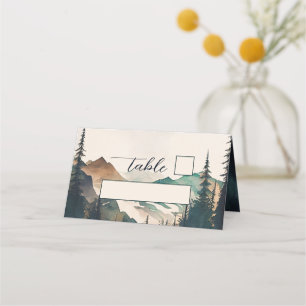 Carte De Placement Montagnes Aquarelle Forêt de Pins Mariage