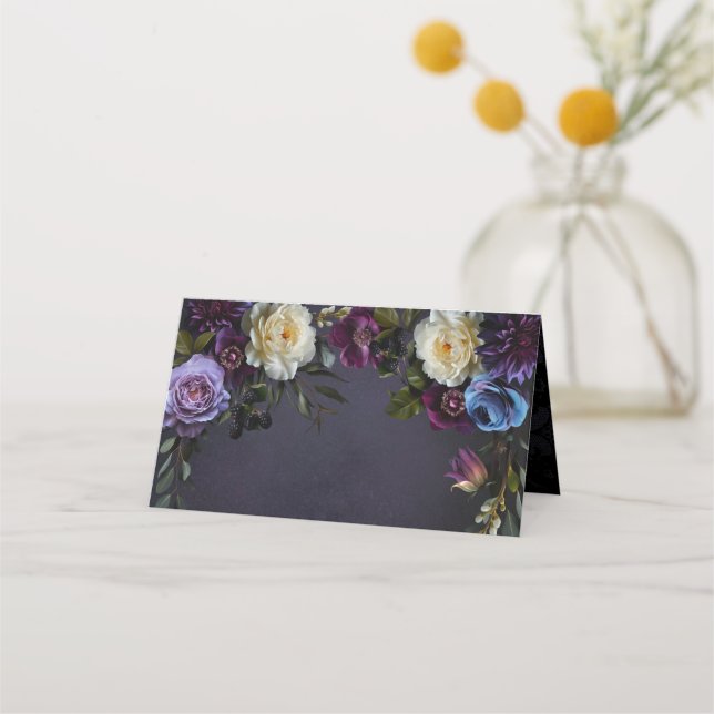 Carte De Placement Moody Elegant Purple Gothique Floral | 2 côtés (Devant)