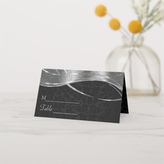 Carte De Placement Motif Argent Et Noir Damas (Devant)