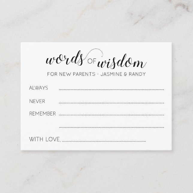 Carte De Placement Mots rustiques de sagesse Nouveaux parents Conseil (Devant)