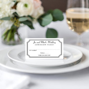 Carte De Placement Movie Admission Ticket Black and White Wedding