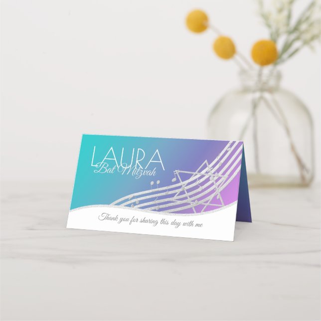 Carte De Placement Musique Bat mitzvah Silver Music Notes Carte de si (Dos)