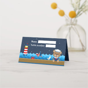 Carte De Placement Nautical Boy Bear Red Navy Sièges d'anniversaire