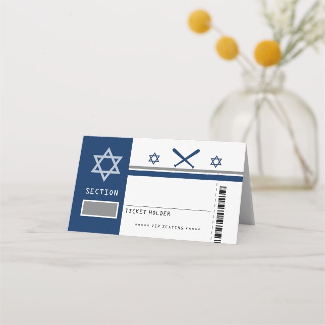 Carte De Placement Navy Blue Bar Mitzvah Baseball Ticket Siège (Devant)