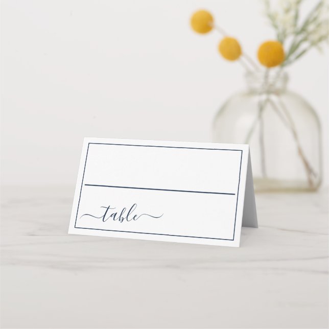Carte De Placement Navy Blue White Calligraphie Script Mariage élégan (Devant)