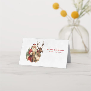 Carte De Placement Noël du Père Noël rétro à cheval