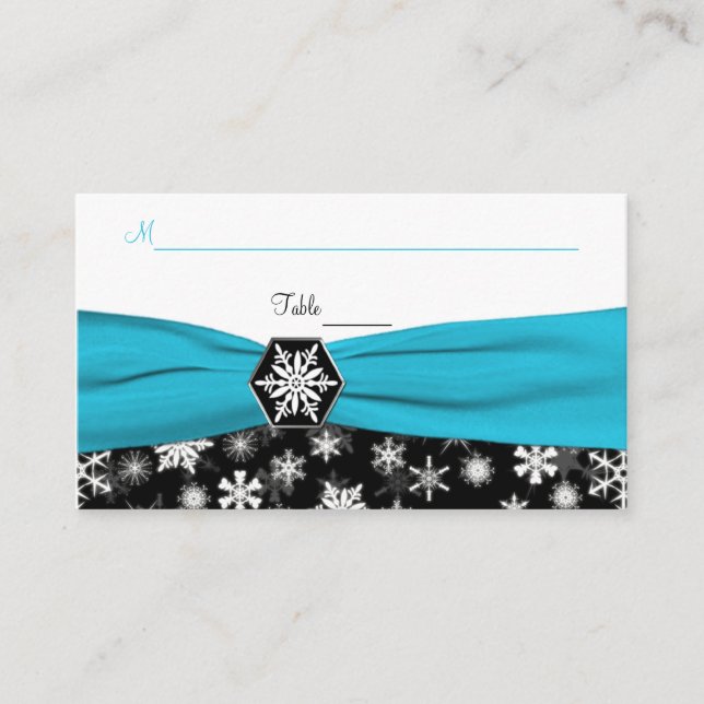 Carte De Placement Noir, Blanc, Aqua Snowflakes (Devant)