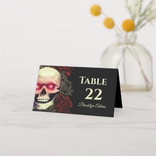 Carte De Placement Noir floral moody gothique crâne rouge rose hallow