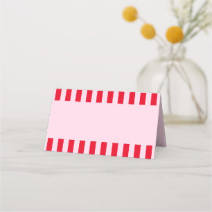 Carte De Placement Nom de la Fête des mariées Retro Red & Pink Stripe