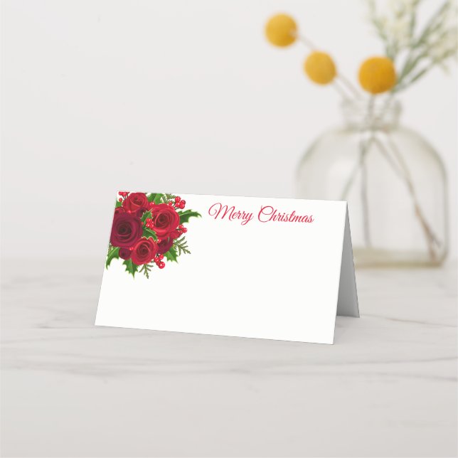 Carte De Placement Nom de Noël Place Carte-Roses rouges (Devant)