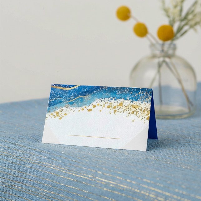 Carte De Placement Nom de table Elegant Blue and Gold Watercolor (Elegant Blue and Gold Watercolor Table Name Place Card.)