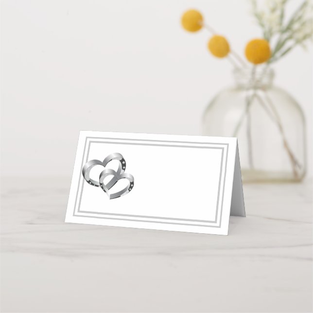 Carte De Placement Nom plié Place Card-Deux Coeurs (Devant)