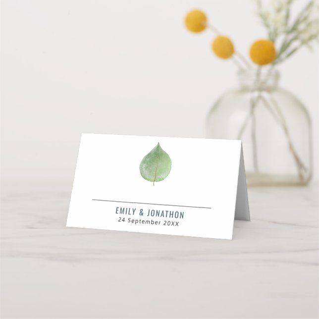Carte De Placement Noms de feuille d'eucalyptus vert unique Date Mari (Devant)
